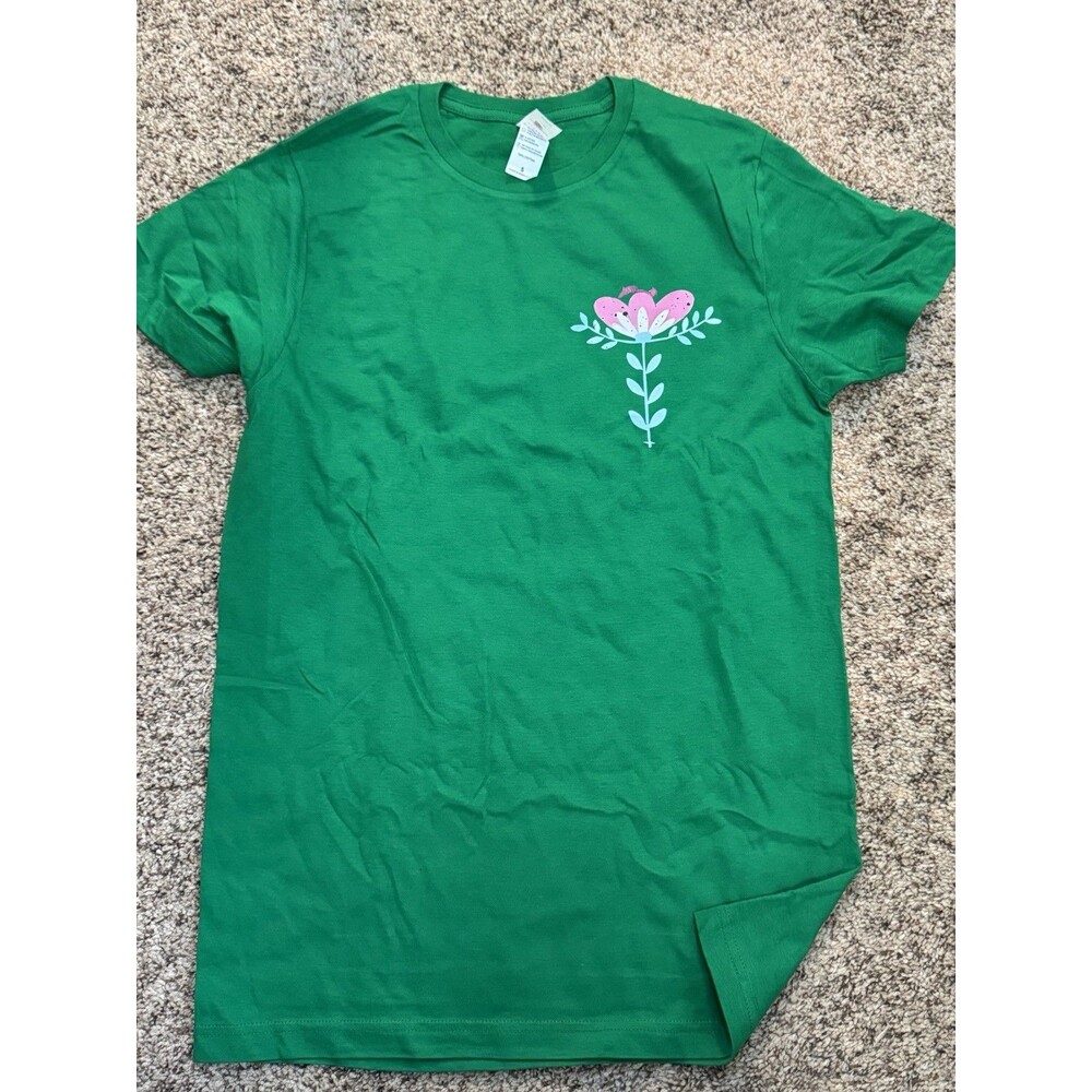 Gildan Green Cotton Floral Print Crew Neck T-Shirt Women's Short Sleeve